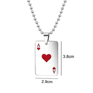 Hip Hop Poker Cards Ace Of Hearts Stainless Steel Pendant Necklaces For Women Men