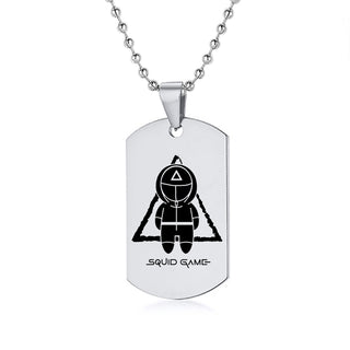 Engraved Squid Game Round Square Triangle Logo Stainless Steel Necklace Fashion Dog Tag Pendant Necklaces For Men Women