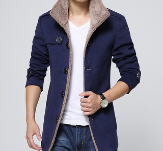 Slim-Fit Plus Velvet Men's Coat Korean Men's Windbreaker Lamb Wool Men's Woolen Cloth