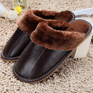 Slippers Winter New Cowhide Cotton Slippers Household Slippers Men And Women Lovers Plush Warm Floor Mop Wholesale