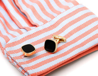Men's Cufflinks New Classic Simple Inlaid Black Square Gold Shirt Cufflink Buttons