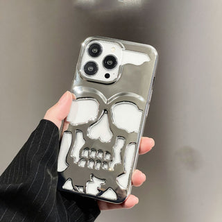 IPHONE Luxury Plating 3D Skull Phone Case For I-Phone 14 Pro Max 13 12 11 Plus Breathable Glossy Hollow Out Gold Metallic Paint