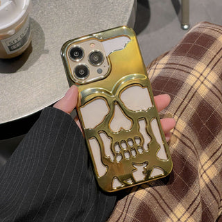 IPHONE Luxury Plating 3D Skull Phone Case For I-Phone 14 Pro Max 13 12 11 Plus Breathable Glossy Hollow Out Gold Metallic Paint