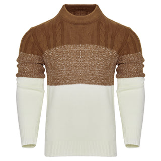 Men's Casual Color Block Long Sleeve Cable Knit Pullover Sweater
