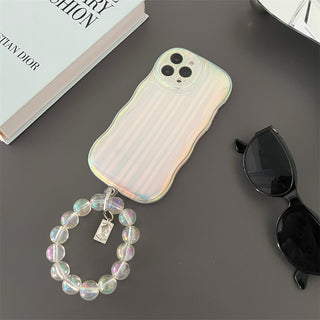 IPHONE Laser Wave Silicone Phone Case Gradient Laser Stripes Bracelet Case For IPhone 14 13 12 11 Pro Max Plus Bead Chain