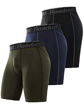 Roadbox Compression Shorts for Men 3 Pack Cool Dry Athletic Workout Underwear Running Gym Spandex Baselayer Boxer Briefs