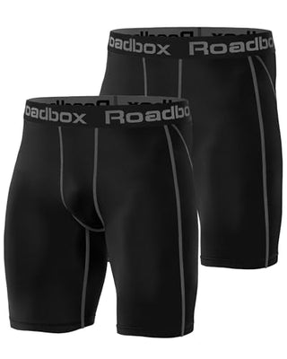 Roadbox Compression Shorts for Men 3 Pack Cool Dry Athletic Workout Underwear Running Gym Spandex Baselayer Boxer Briefs