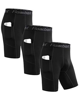Roadbox Compression Shorts for Men 3 Pack Cool Dry Athletic Workout Underwear Running Gym Spandex Baselayer Boxer Briefs