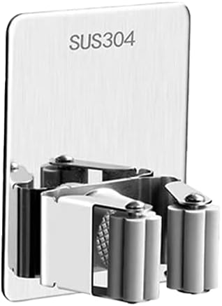 ZALCOON 4 PCS Mop Broom Holder Wall Mount - Mop Holder Self Adhesive Broom Hanger Stainless Steel for Home Garage Garden Laundry Room Storage, Kitchen Tools Organizer (With Hook)