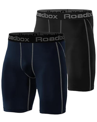 Roadbox Compression Shorts for Men 3 Pack Cool Dry Athletic Workout Underwear Running Gym Spandex Baselayer Boxer Briefs
