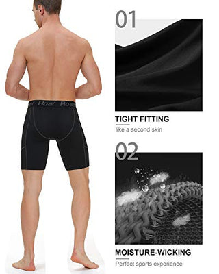 Roadbox Compression Shorts for Men 3 Pack Cool Dry Athletic Workout Underwear Running Gym Spandex Baselayer Boxer Briefs