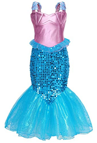 WonderBabe Little Girl Mermaid Princess Dresses Ariel Costume for Grils Birthday Party Halloween Cosplay Outfit with Accessories