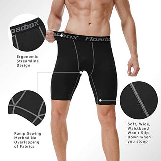 Roadbox Compression Shorts for Men 3 Pack Cool Dry Athletic Workout Underwear Running Gym Spandex Baselayer Boxer Briefs