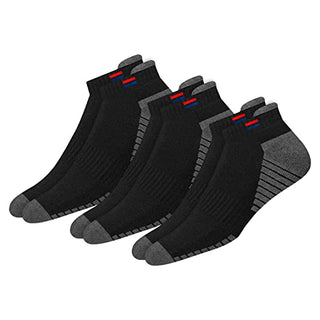 NAVYSPORT Men's Low Cut Athletic Cotton Cushion Ankle Socks with Sports Tab, Pack of 3 (Free Size)