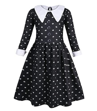 AmzBarley Girls Addams Costume Little Kids Addams Family Dress Up for Halloween Cosplay Birthday Party