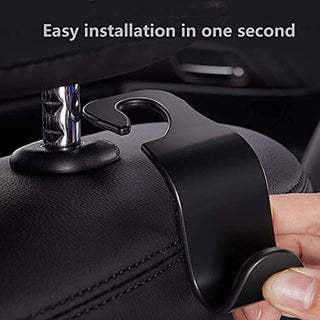 Sulfar Universal Vehicle Car Backseat Headrest Hanger Storage Organizer, Black Car Back Seat Headrest Hooks, Car Seat Accessory For Handbags, Purses, Coats, And Grocery Bags, Bottle Holder 4-Pack
