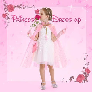 Frichness Princess Cape Set,12Pcs Kids Fairy Tulle Princess Dress up Clothes, Princess Dresses for Girls Birthday Party Halloween Dressing Up with Crown Wand Accessories 3-8 Years Birthday Gift