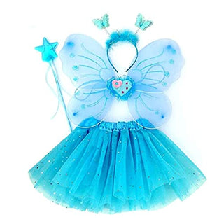 KASTWAVE Fairy Princess Costume Set Princess Tutu Skirt Fairy Butterfly Wings with Blue Headband, Blue Tutu Skirt, Butterfly Wand for Girls Party, Bridesmaid, Pageant, Cosplay for Ages 2-6