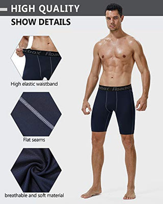 Roadbox Compression Shorts for Men 3 Pack Cool Dry Athletic Workout Underwear Running Gym Spandex Baselayer Boxer Briefs