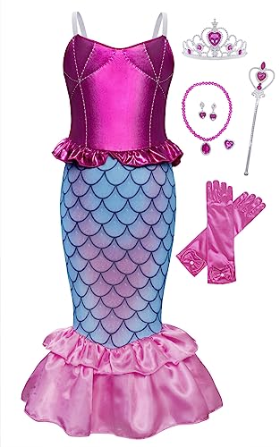 WonderBabe Little Girl Mermaid Princess Dresses Ariel Costume for Grils Birthday Party Halloween Cosplay Outfit with Accessories