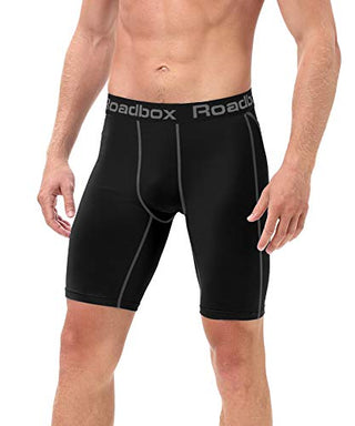 Roadbox Compression Shorts for Men 3 Pack Cool Dry Athletic Workout Underwear Running Gym Spandex Baselayer Boxer Briefs