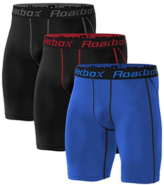 Roadbox Compression Shorts for Men 3 Pack Cool Dry Athletic Workout Underwear Running Gym Spandex Baselayer Boxer Briefs