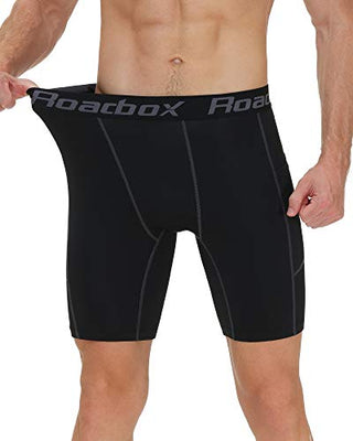 Roadbox Compression Shorts for Men 3 Pack Cool Dry Athletic Workout Underwear Running Gym Spandex Baselayer Boxer Briefs
