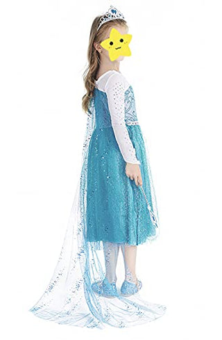 WonderBabe Girls Snow Queen Costume Kids Princess Coronation Dress Up Halloween Birthday Party Cosplay Outfit with Accessory Set 1-12 Years
