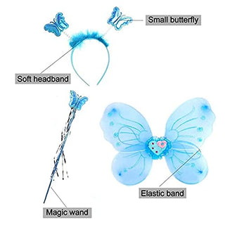 KASTWAVE Fairy Princess Costume Set Princess Tutu Skirt Fairy Butterfly Wings with Blue Headband, Blue Tutu Skirt, Butterfly Wand for Girls Party, Bridesmaid, Pageant, Cosplay for Ages 2-6