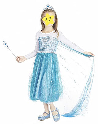 WonderBabe Girls Snow Queen Costume Kids Princess Coronation Dress Up Halloween Birthday Party Cosplay Outfit with Accessory Set 1-12 Years