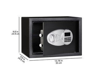Amazon Basics Steel Security Safe and Lock Box with Electronic Keypad - Secure Cash, Jewelry, ID Documents, 0.5 Cubic Feet, Black, 13.8" W x 9.8" D x 9.8" H
