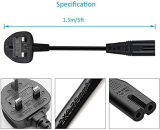 UXWEN UK 1.5M Figure 8 IEC C7 Power Lead Cord for Xbox One, Xbox S, Samsung LG Philips Toshiba Sony PS4 PS5 Sharp Panasonic LED Flat TV Printer Sky box, Sky Plus+ HD
