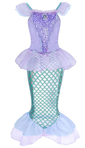 WonderBabe Little Girl Mermaid Princess Dresses Ariel Costume for Grils Birthday Party Halloween Cosplay Outfit with Accessories