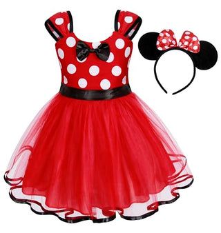 WonderBabe Girl Costume Polka Dots Tulle Tutu Dresses Princess Fancy Dress Up Halloween Birthday Party Dress with Ears Headband