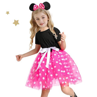 WonderBabe Girl Costume Polka Dots Tulle Tutu Dresses Princess Fancy Dress Up Halloween Birthday Party Dress with Ears Headband