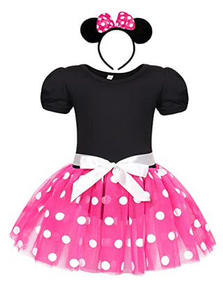 WonderBabe Girl Costume Polka Dots Tulle Tutu Dresses Princess Fancy Dress Up Halloween Birthday Party Dress with Ears Headband