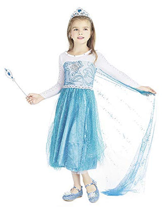 WonderBabe Girls Snow Queen Costume Kids Princess Coronation Dress Up Halloween Birthday Party Cosplay Outfit with Accessory Set 1-12 Years