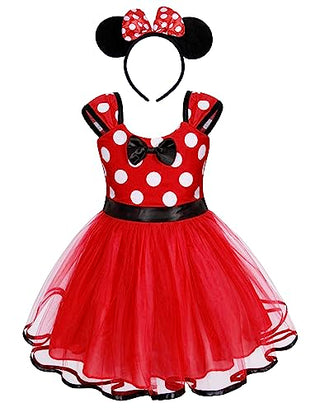 WonderBabe Girl Costume Polka Dots Tulle Tutu Dresses Princess Fancy Dress Up Halloween Birthday Party Dress with Ears Headband