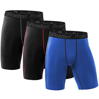 Roadbox Compression Shorts for Men 3 Pack Cool Dry Athletic Workout Underwear Running Gym Spandex Baselayer Boxer Briefs
