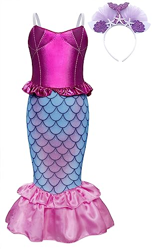 WonderBabe Little Girl Mermaid Princess Dresses Ariel Costume for Grils Birthday Party Halloween Cosplay Outfit with Accessories