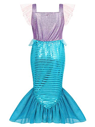 WonderBabe Little Girl Mermaid Princess Dresses Ariel Costume for Grils Birthday Party Halloween Cosplay Outfit with Accessories