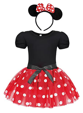 WonderBabe Girl Costume Polka Dots Tulle Tutu Dresses Princess Fancy Dress Up Halloween Birthday Party Dress with Ears Headband