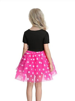 WonderBabe Girl Costume Polka Dots Tulle Tutu Dresses Princess Fancy Dress Up Halloween Birthday Party Dress with Ears Headband