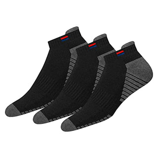 NAVYSPORT Men's Low Cut Athletic Cotton Cushion Ankle Socks with Sports Tab, Pack of 3 (Free Size)