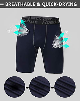 Roadbox Compression Shorts for Men 3 Pack Cool Dry Athletic Workout Underwear Running Gym Spandex Baselayer Boxer Briefs