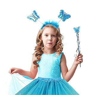 KASTWAVE Fairy Princess Costume Set Princess Tutu Skirt Fairy Butterfly Wings with Blue Headband, Blue Tutu Skirt, Butterfly Wand for Girls Party, Bridesmaid, Pageant, Cosplay for Ages 2-6