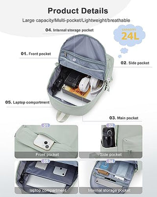 VECAVE Lightweight Casual Laptop Backpack Purse for Women,Travel Backpack with laptop compartment