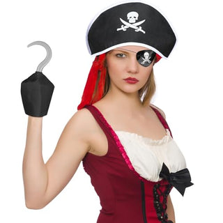 NALACAL Kids Pirate Costume Set, Pirate Captain Dress Up Outfits Playset with Pirate Hat Vest Coin Bag Eyepatch Hook, for Boys Girls Halloween Role Play Cosplay, 5Pcs - S Size