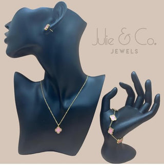 Julie & Co four leaf clover 18K gold plated Jewelry set Jewellery set for women, comes with a cute keychain in a Julie & Co neat gift box.