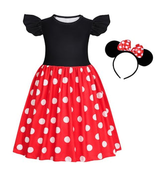 WonderBabe Girl Costume Polka Dots Tulle Tutu Dresses Princess Fancy Dress Up Halloween Birthday Party Dress with Ears Headband